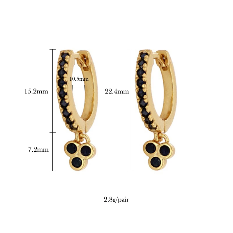 TIANDE Black Zircon Hoop Drop Earrings for Women Gold Plated Piercing Women\'s Dangle Earrings Set 2022 Fashion Jewelry Wholesale