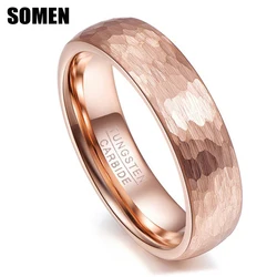 Somen 6mm Hammered Tungsten Carbide Ring For Men Women Brushed Finish Rose Gold Plated Party Engagement Wedding Band Bague Homme