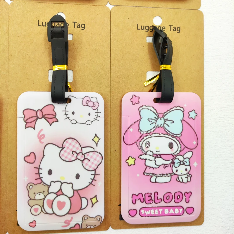 علامات أمتعة السفر Hello Kitty، حامل عنوان حقيبة السفر اللطيفة، علامات الصعود للأمتعة، ملصق محمول للفتيات