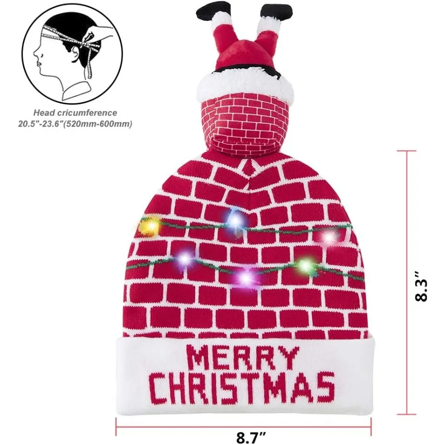 RAISEVERN Unisex Ugly LED Christmas Hat Novelty Colorful Lightup Stylish Knitted Sweater Xmas Party Beanie Cap with 6 Lights fo