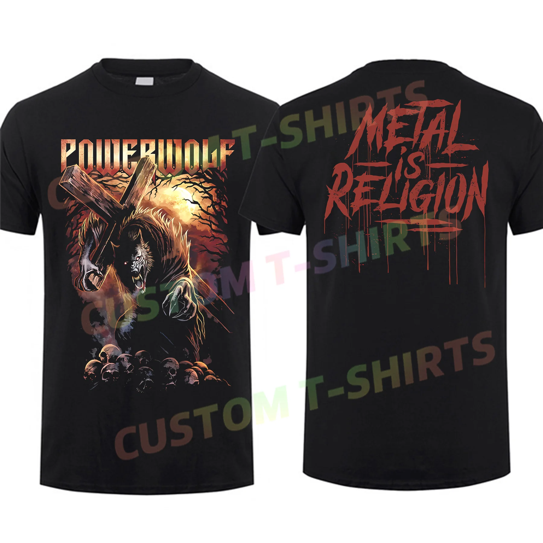 Модная футболка 2023, Мужская футболка, двухсторонняя черная футболка от Powerwolf, оверсайз футболка с графическим рисунком, молодежная одежда в уличном стиле