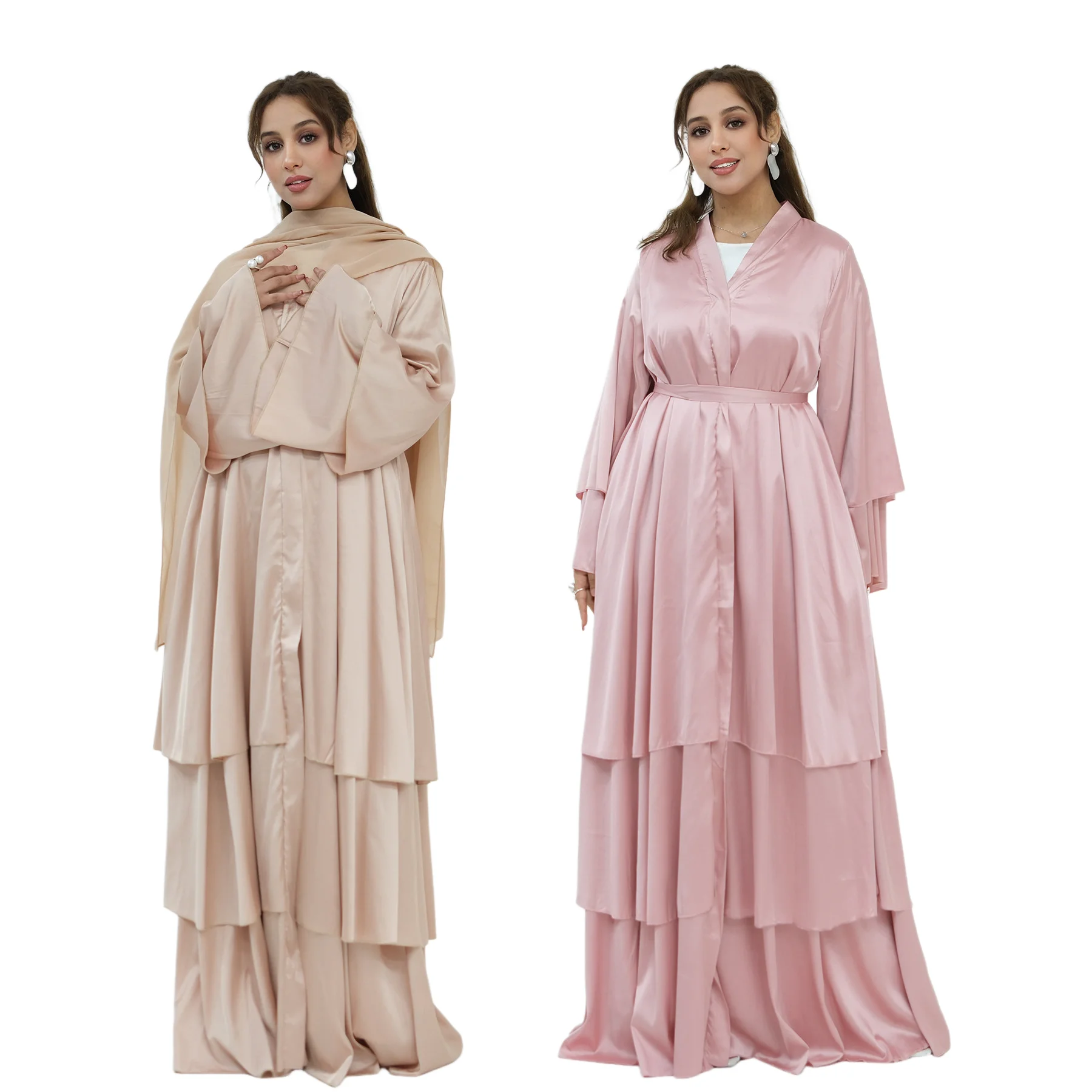 

Women Muslim Satin Dress Ruffles Open Abaya Dubai Kaftan Ramadan Eid Kimono Cardigan Kebaya Caftan Marocain Femme Robe Jalabiya