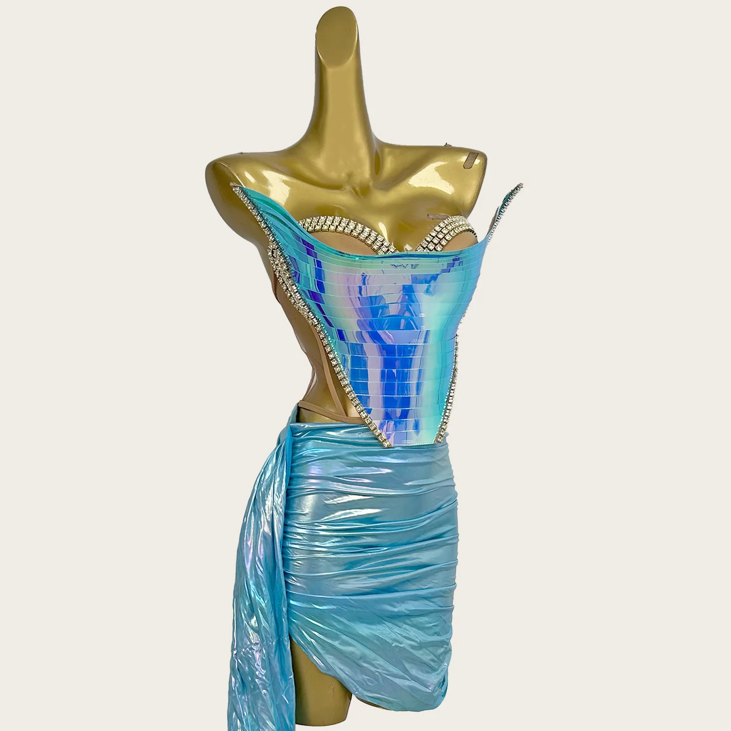 مثير الراقية لامعة حجر الراين الترتر المرايا نمط فستان قصير مجموعة المرأة حمالة Bodycon كوكتيل حفلة الرقص ارتداء Douniu