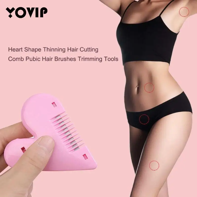 1pcs Pink Mini Hair Trimmer Love Heart Shape Hair Cutting Comb Body Hair Removal Pubic Hair Brushes With Blades