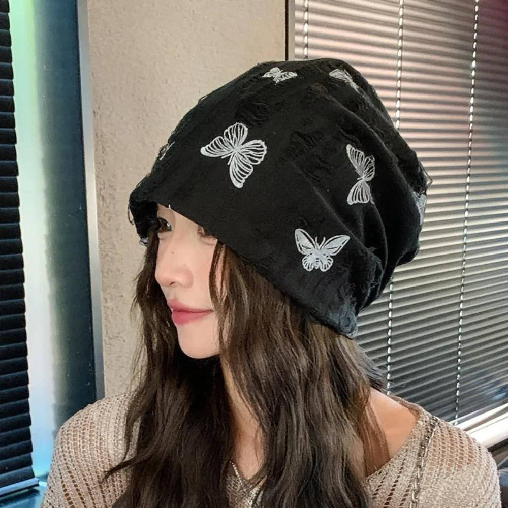 

Soft Holes Butterfly Print Beanies Coldproof Korean Style Fleece Beanies Hip Hop Thickened Pullover Hat Autumn