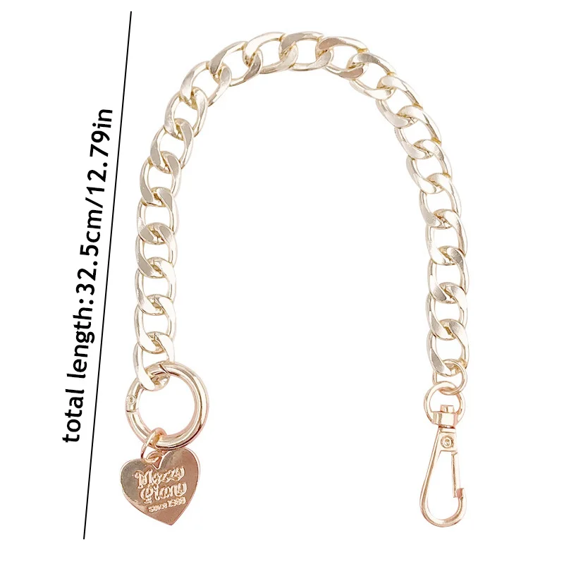 Long Metal Purse Chain Strap Love Heart Pendant Handle Gold Silver Replacement Chain Handbag Shoulder Bag Chain Accessories