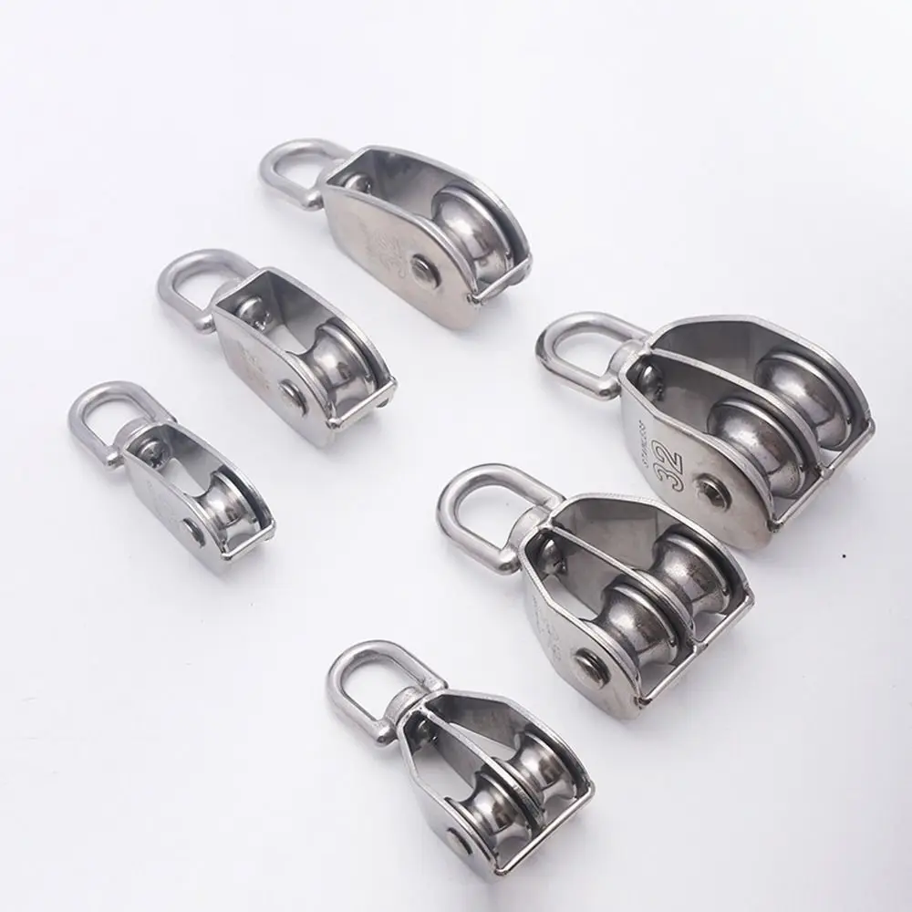 M15/20/25 Stainless Steel Single Double Groove Pulley Heavy Duty Steel Traction Wheel Swivel Lifting Rope Pulley Block Tool