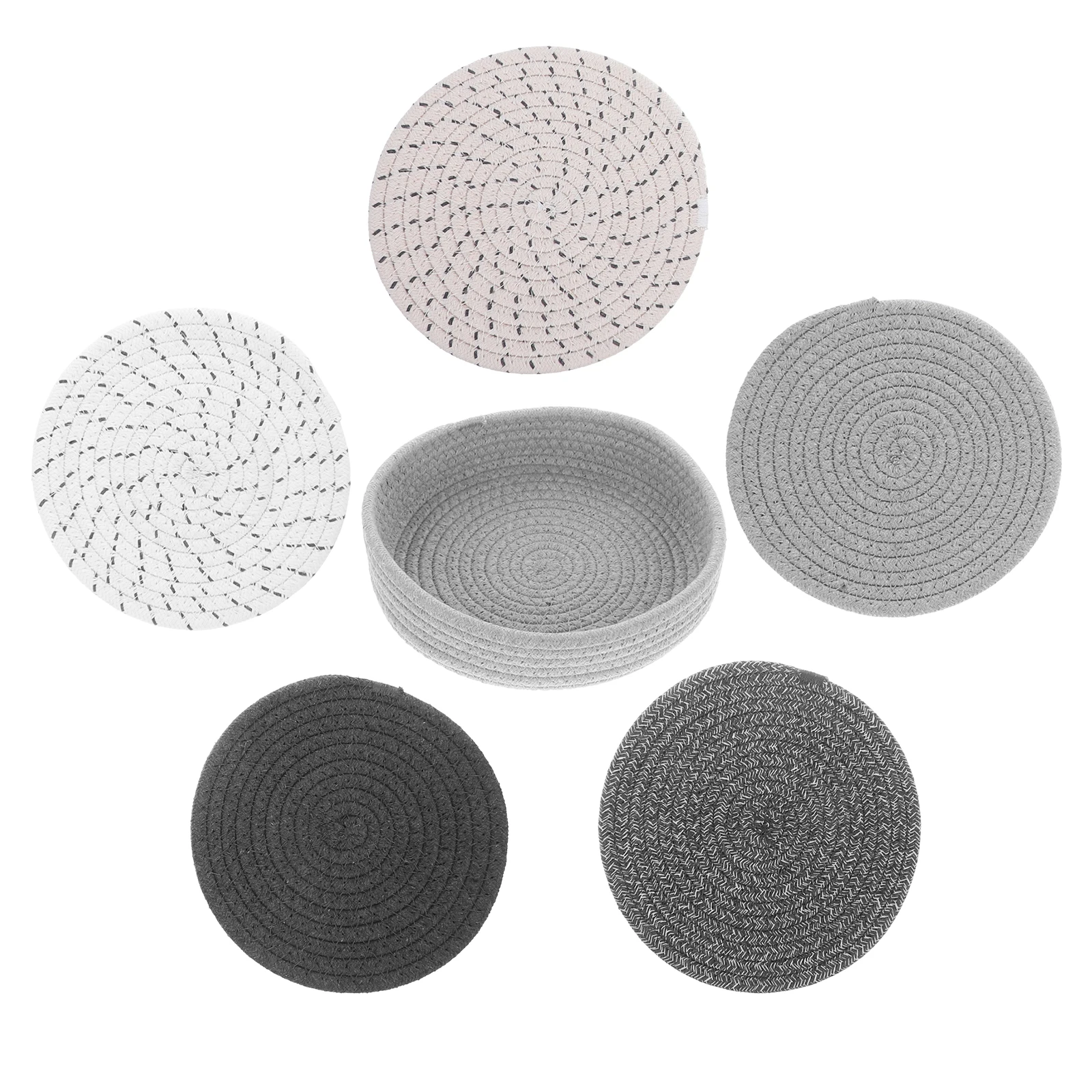 

1 set Cotton Rope Woven Coaster Set 18cm Braided Placemat Soup Basin Pad Anti Slip Heat Resistant Table Mat Drink Coasters