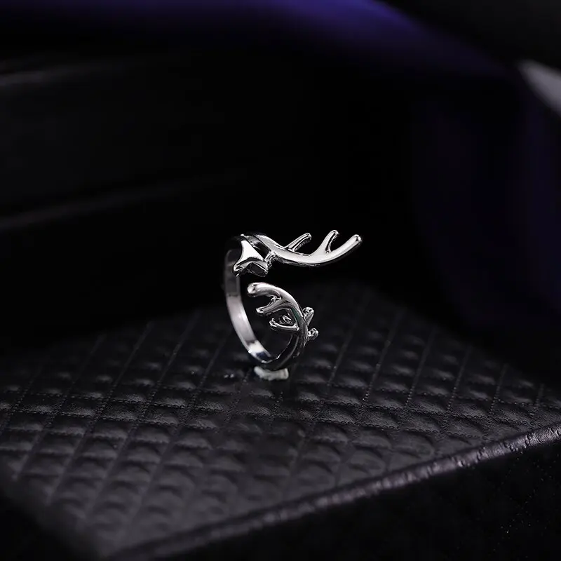 1Pc Retro Punk Style Antlers Ring for Women, Adjustable Opening for Men, Friendship Jewelry Accessories Wholesale, 2025 Fashion