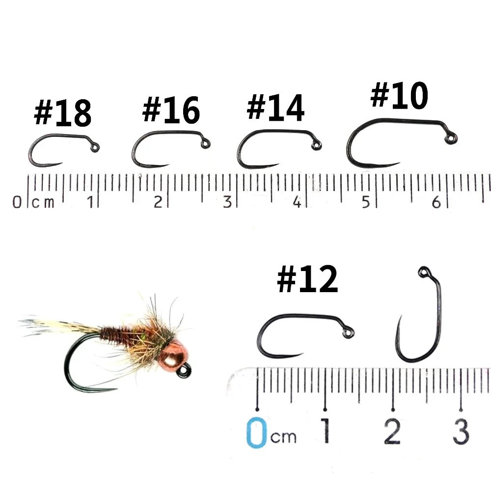 Bimoo 200PCS 60 Degree Barbless Nymph Jig Fly Hook Trout Nymphing Fly Hooks #10 #12 #14 #16 #18