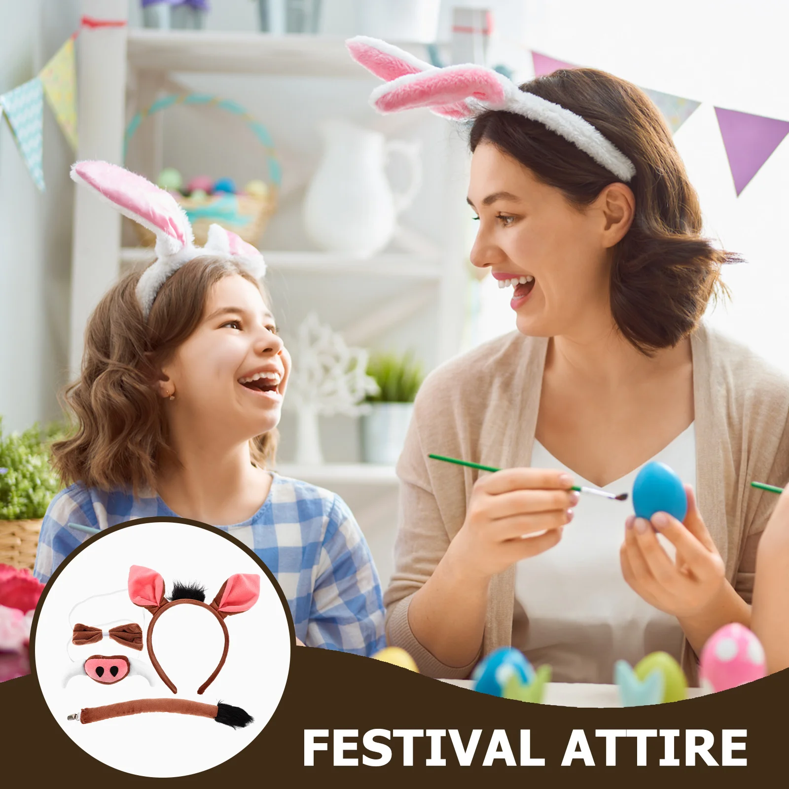 Zestaw rekwizytów do cosplay zwierząt: opaska na głowę z uszami świnki z ogonem, sztuczny nos, muszka na imprezę, występ sceniczny, dodatek do kostiumu, dekoracja do przebierania.