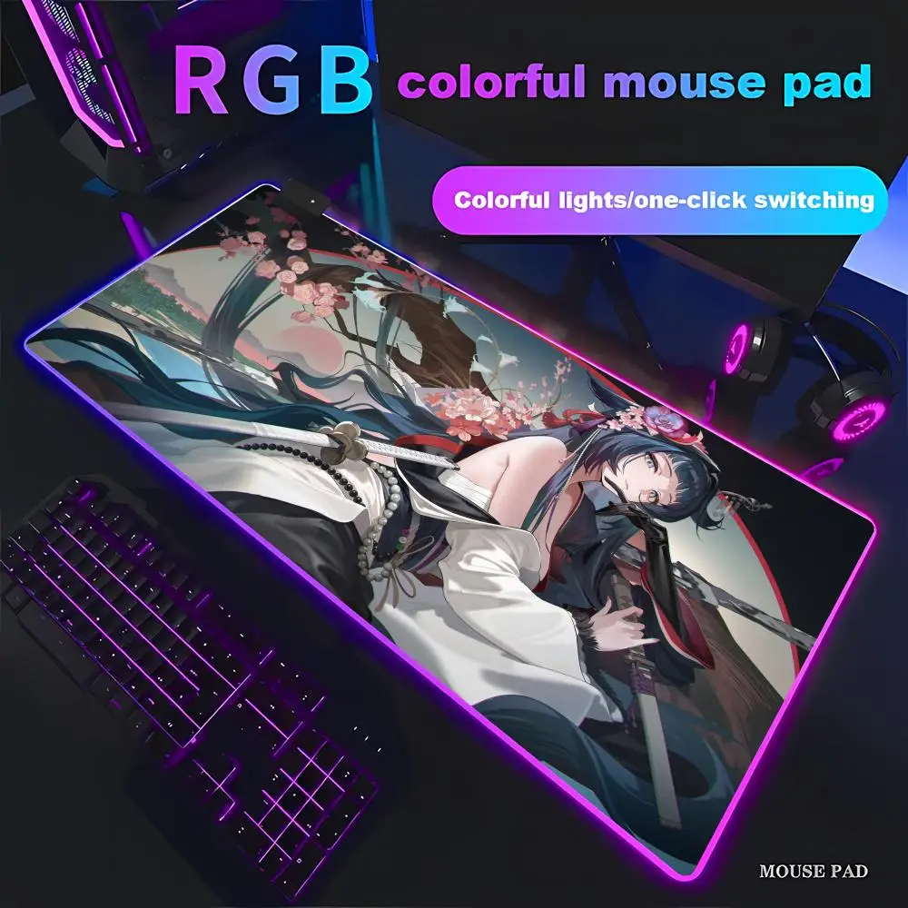 

Игровой коврик для мыши HYBXAXC Fashion Hot Pretty Girl Mio Top Video Game Arknights, большой, RGB, с LED-подсветкой, нескользящий, декоративный