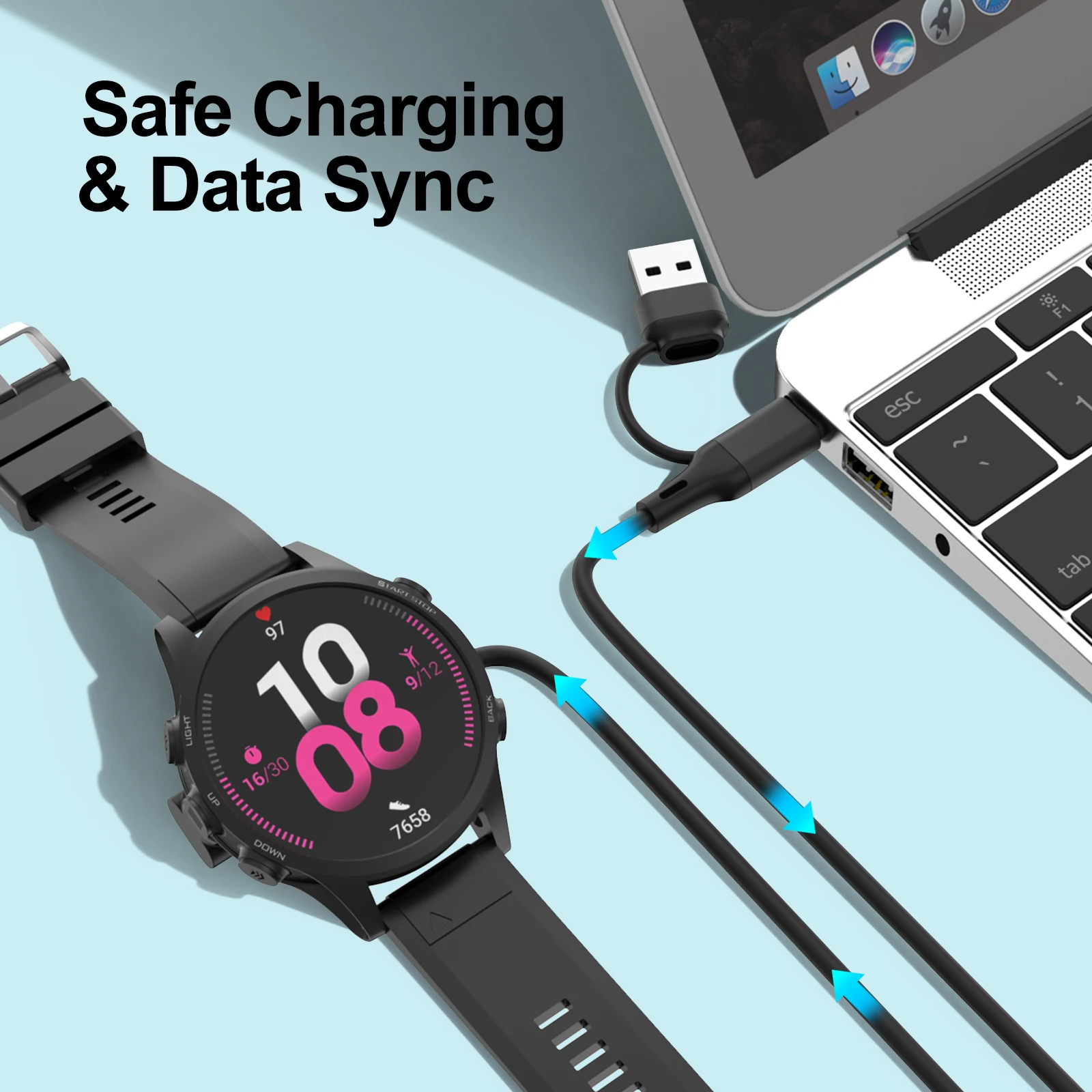 كابل شاحن 2 في 1 للغارمين 8 7x 7s 6s 6X 6 7/Forerunner 970 965 570 265 255 165 55/Vivoactive 6 5 4/Instinct/Venu/Vivomove #4