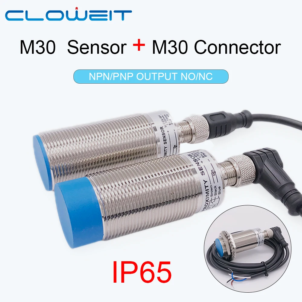 Cloweit IP65 M30 Inductance Proximity Sensors 4pin Connect Cable NPN PNP DC10-30V Cylindrical Metal Approach Detect Switch