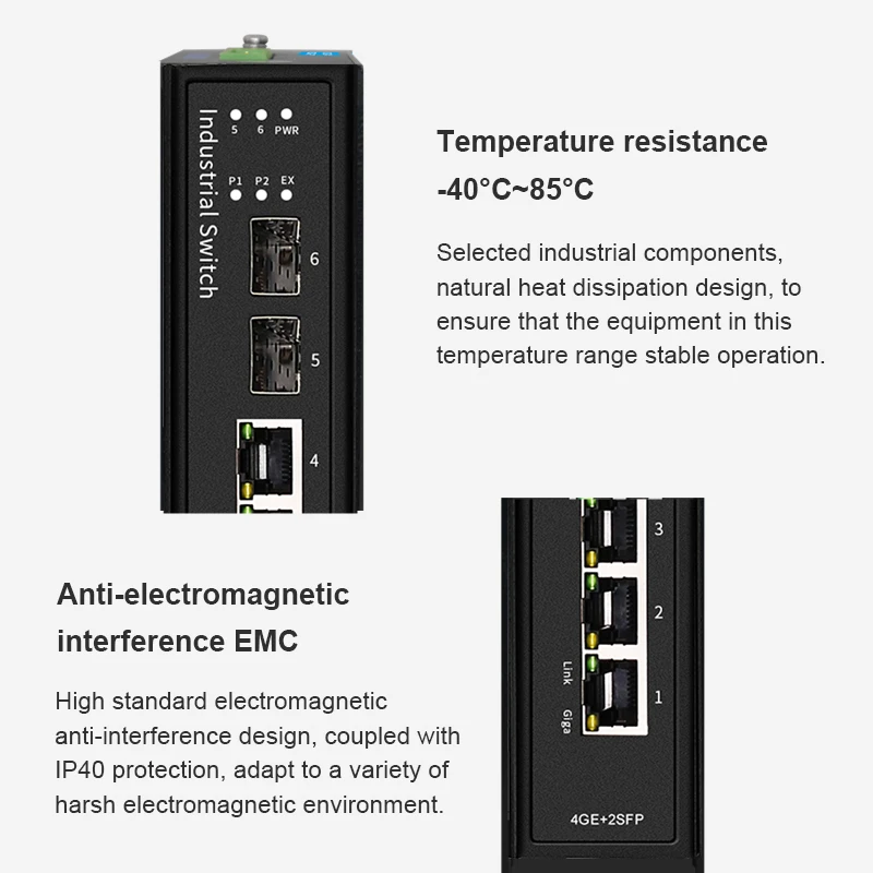 ONTi-Industrial Uplink Switch, RJ45 Ports, 2*1000M, 2*2.5G SFP Slots, 4*1000M, RJ45 Ports, 2*2.5G SFP Slots