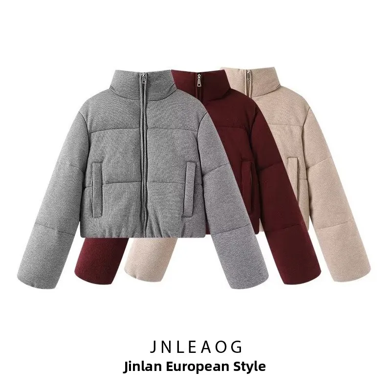 

JNLEAOG Autumn New Women's Knitted Fabric Stand Collar Warm Cotton Coat Long Sve Street Sle Faion without Brand