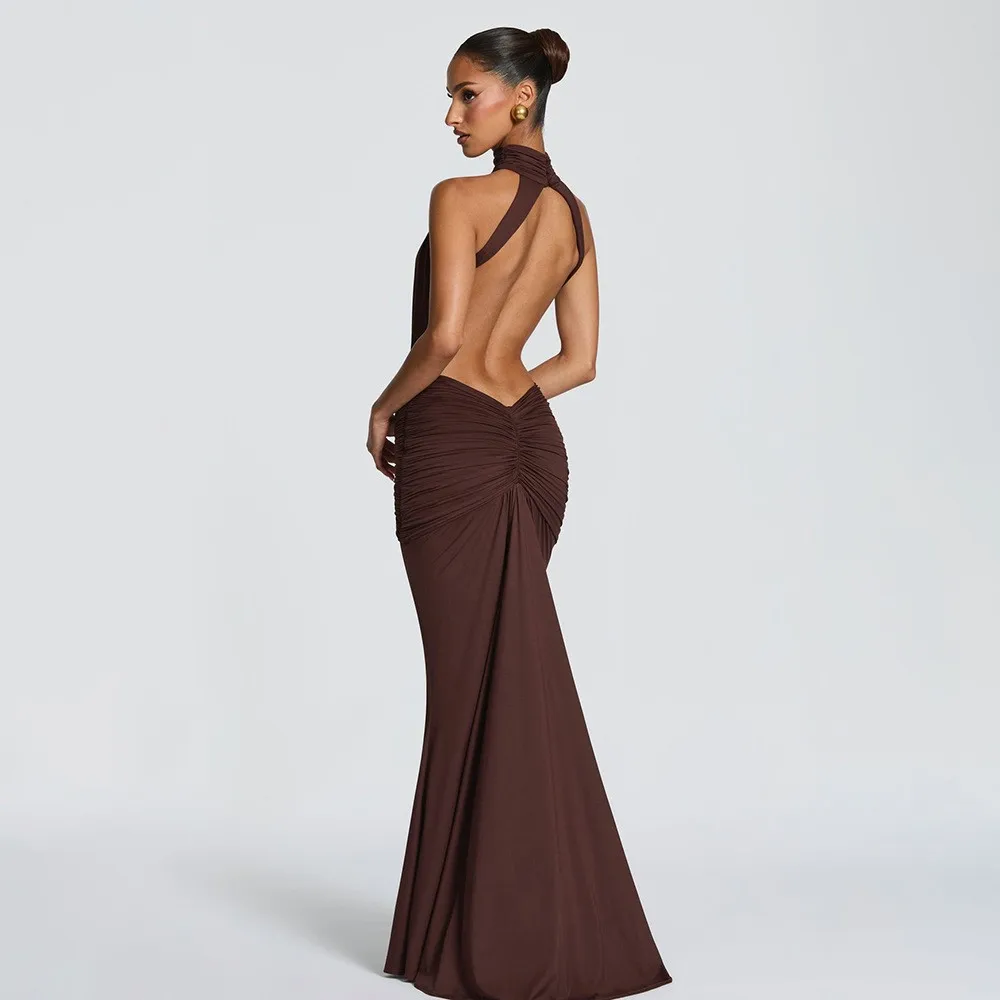 Pullover Slim Fit Mermaid Dress with High Neck Seamless Construction High Waist Maxi Length Streetwear Spring Dress for Women