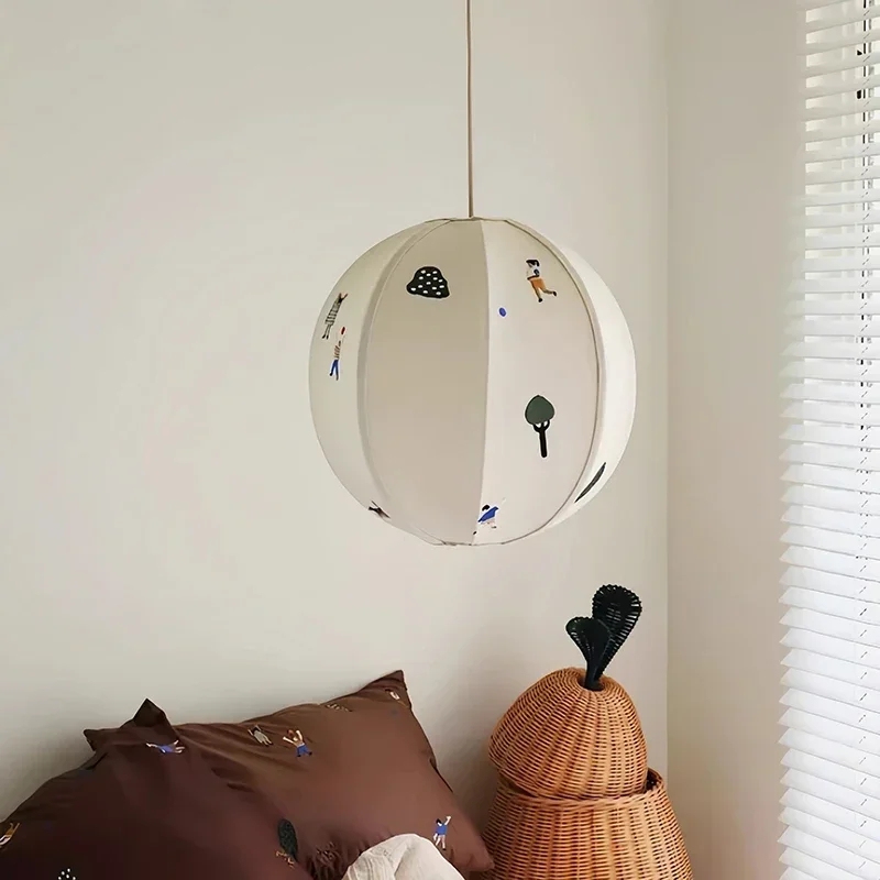 Designer Children's Room Bedroom Bedhead Atmosphere Lamps Dining Room Wind Cotton Hemp Fabric Embroidery Craft Pendant Light