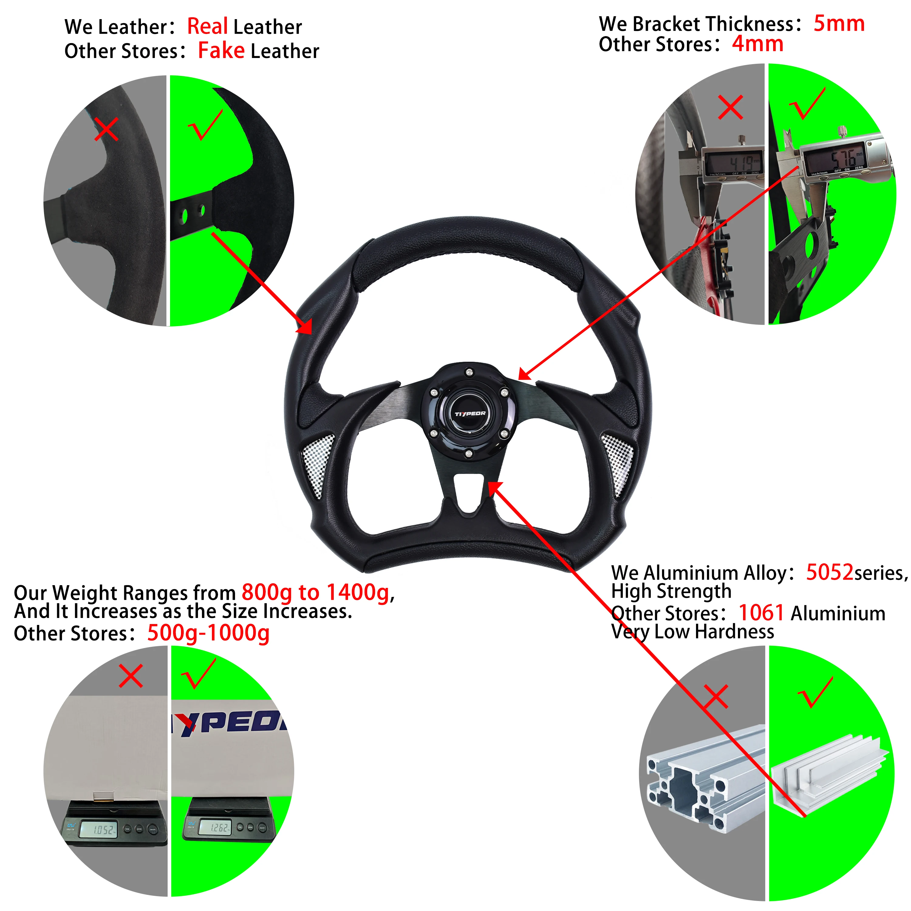 Tiypeor 유니버설 블랙 PVC 스포츠 레이싱 드리프트 게임 시뮬레이터 자동차 스티어링 휠, 320mm