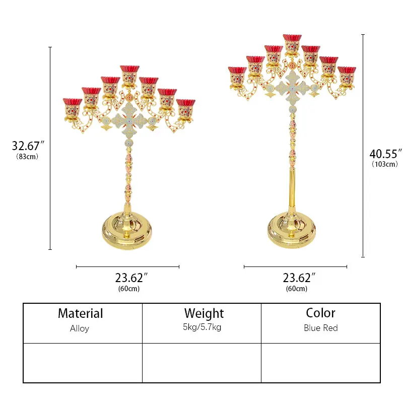 HT Large Orthodox Crystal Stone Candlestick With 7 Arms Glass Cup For Church decoration Holy Lamp For Church