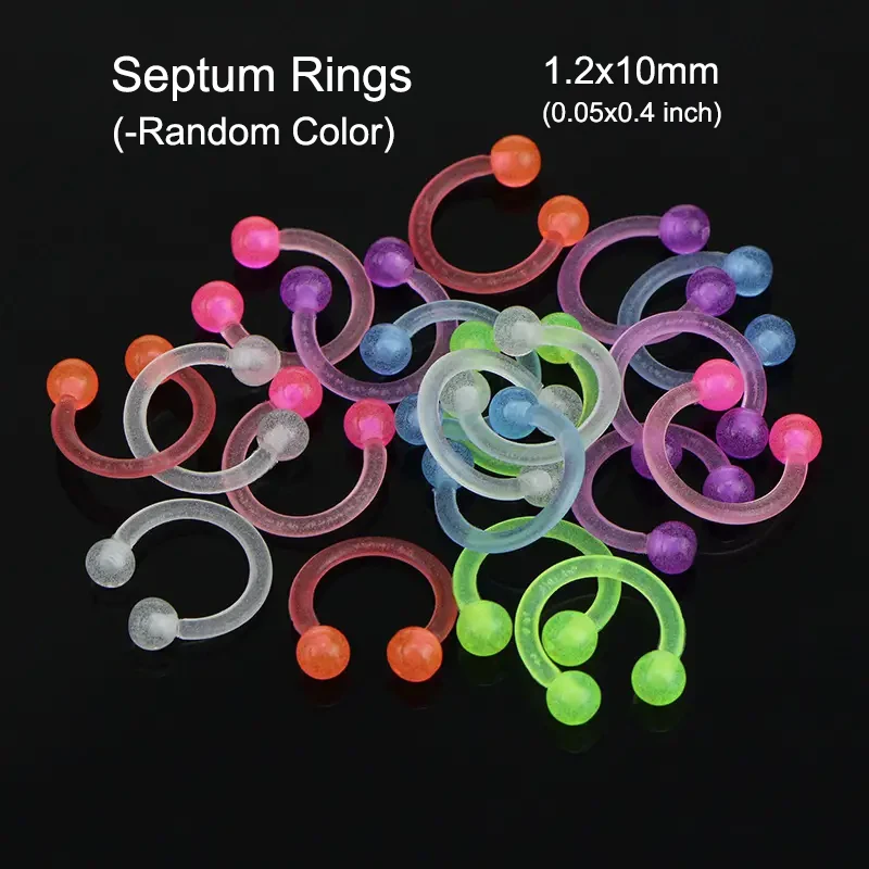 10/60pcs Glow In Dark Flexible Tongue Belly Lip Eyebrow Septum Ear Cartilage Daith Helix Piercing Earrings Punk Body Jewelry