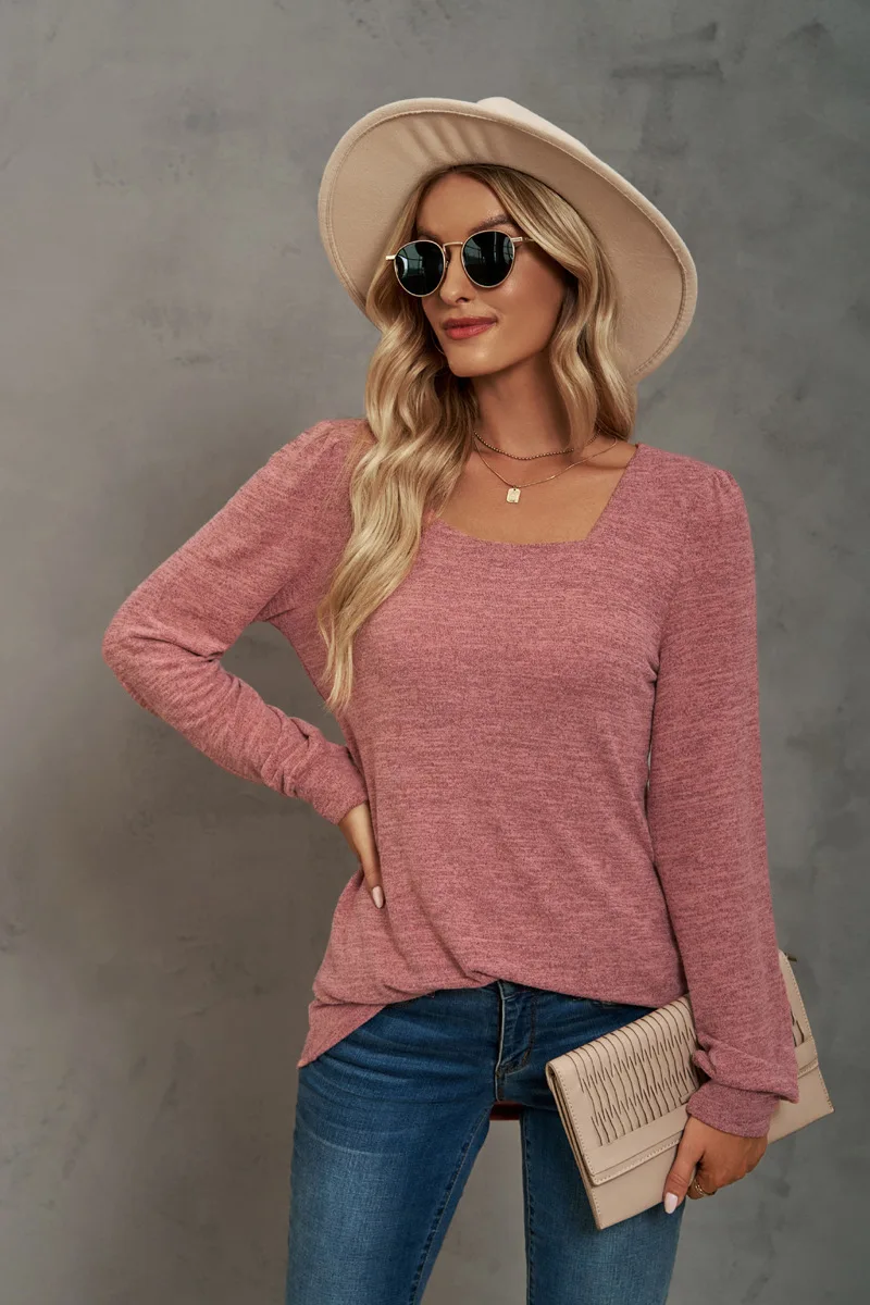 Pleated Ladies Long Sleeve Blouse Shirt Top Spring Autumn Loose Casual Female Women Solid Blouse Shirt Pullover Tops Plus Size