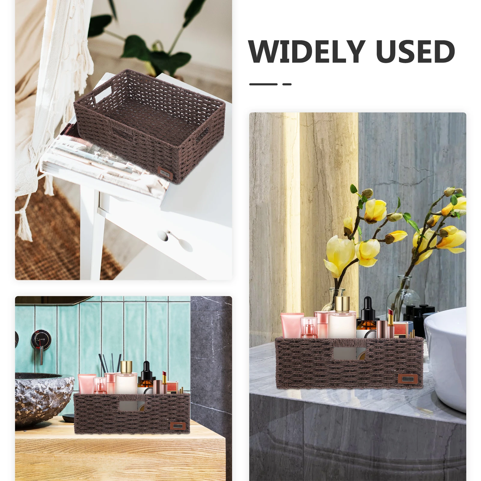 

Rattan Storage Living Room Woven Handle Multi-function Desktop Pantry Mini Tough Reusable Decorative Basket for Home