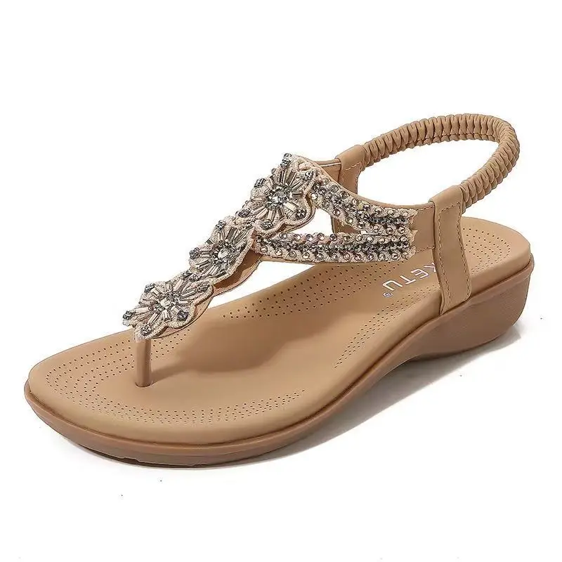 

Women Big Size Pinch The Toe Wedges Rhinestone Sandals Summer New Bohemian Style Outdoor Beach Sandals For The Seaside Vacation