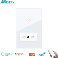 Interruptor de Luz Inteligente Wifi Melery Tuya, Enchufe de Pared con Panel de Vidrio, Tipo L para Italia, Chile y la UE, Control por Voz con Alexa y Google Home