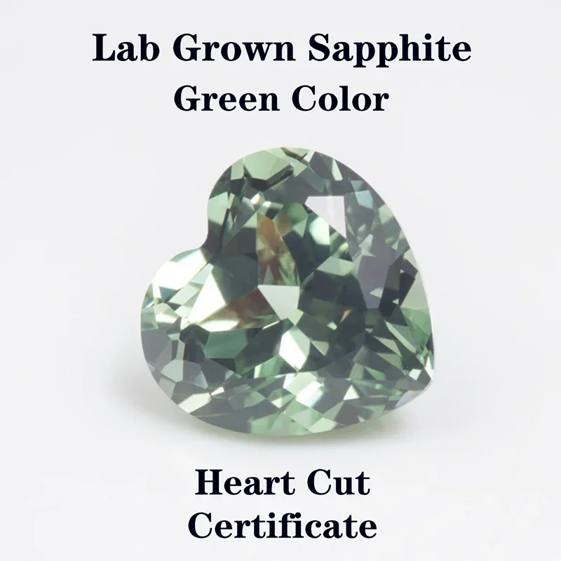 Saphir vert en forme de cœur pour breloques, laboratoire, document, bijoux, exécutif, bricolage, bague, collier, boucles d'oreilles, matériaux de certificat