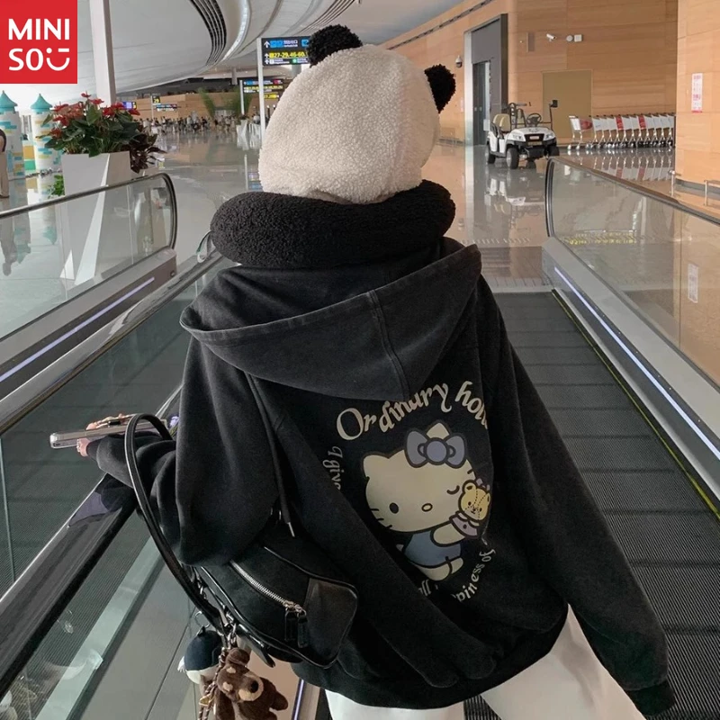 

Vintage Zip Hoodie, Washed Distressed Open Front Coat for Women