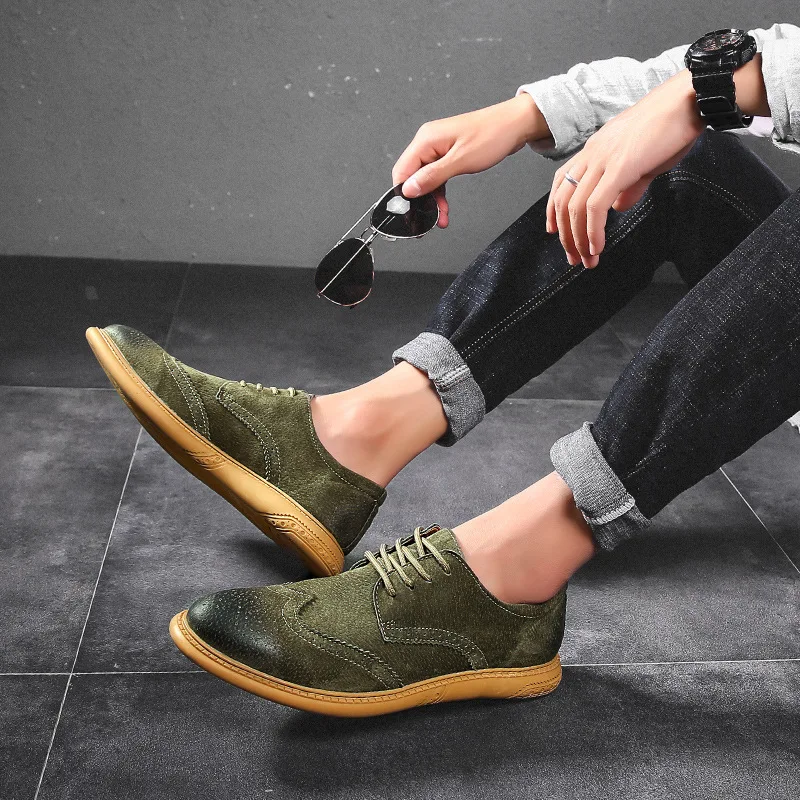 Brogue Shoes Flat Soled Men Shoes Mens Genuine Leather Business Dress Retro Gentleman Formal Carved Brogue Formal Shoes