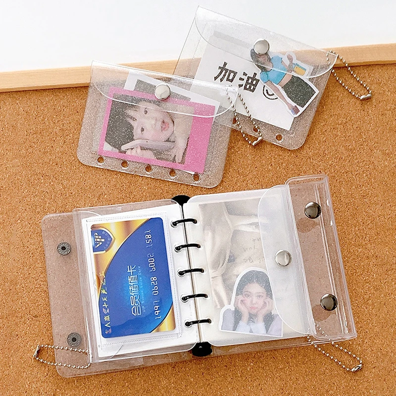 M5 A8 Five Holes Loose Leaf Card Holder Case PVC Transparent Glitter Storage Bag Note Book Inner Bag Card Cover Sleece