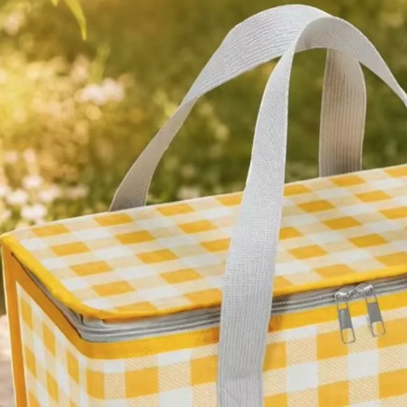 Splash-proof Picnic Basket Foldable Lunch Basket, Heavy Duty Aluminum Foil Cooler for Food, Picnic Camping Accessory