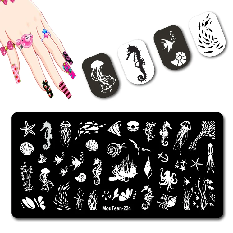 New Launch Marine Organisms Nail Stamping Plate Jellyfish Nail Stamp Shell Plate Nail Art Stamp#224