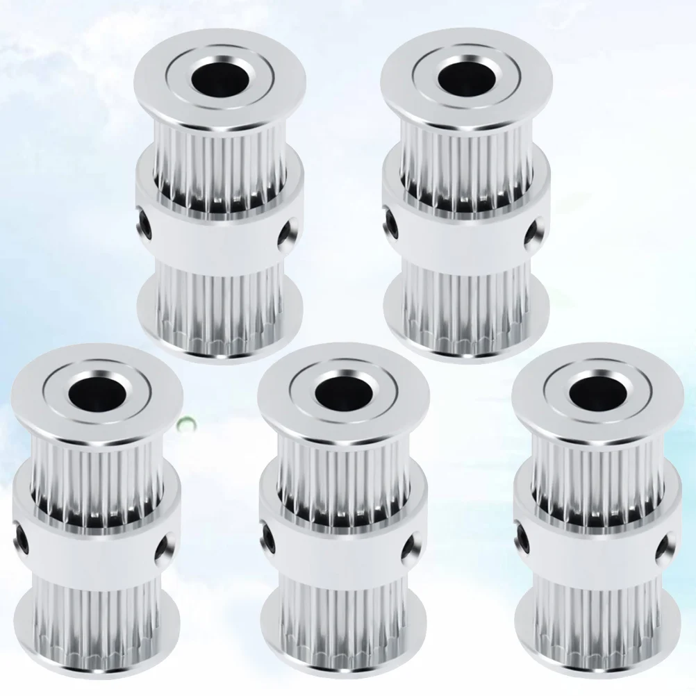 5 stks Aluminium 2GT 20 Tanden 5mm Boring Distributieriem Spanrol Drive Gear voor 3D Printer (Zilver)