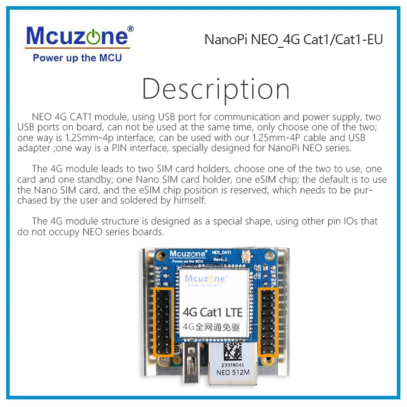 NanoPi NEO-4G Cat.1 Módulo LTE, NEO, NEO Core, NEO Air,Drive Free, Dial Free, Plug and Play, Debian DPYX