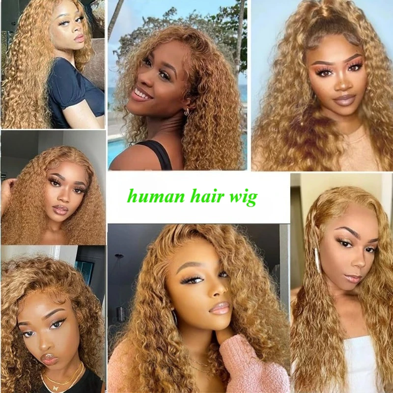 허니 블론드 4X4 투명 레이스 클로저 컬리 웨이브 # 27개의 인모, 베이비 헤어가 있는 미리 뽑은 생 레미 브라질 버진 헤어