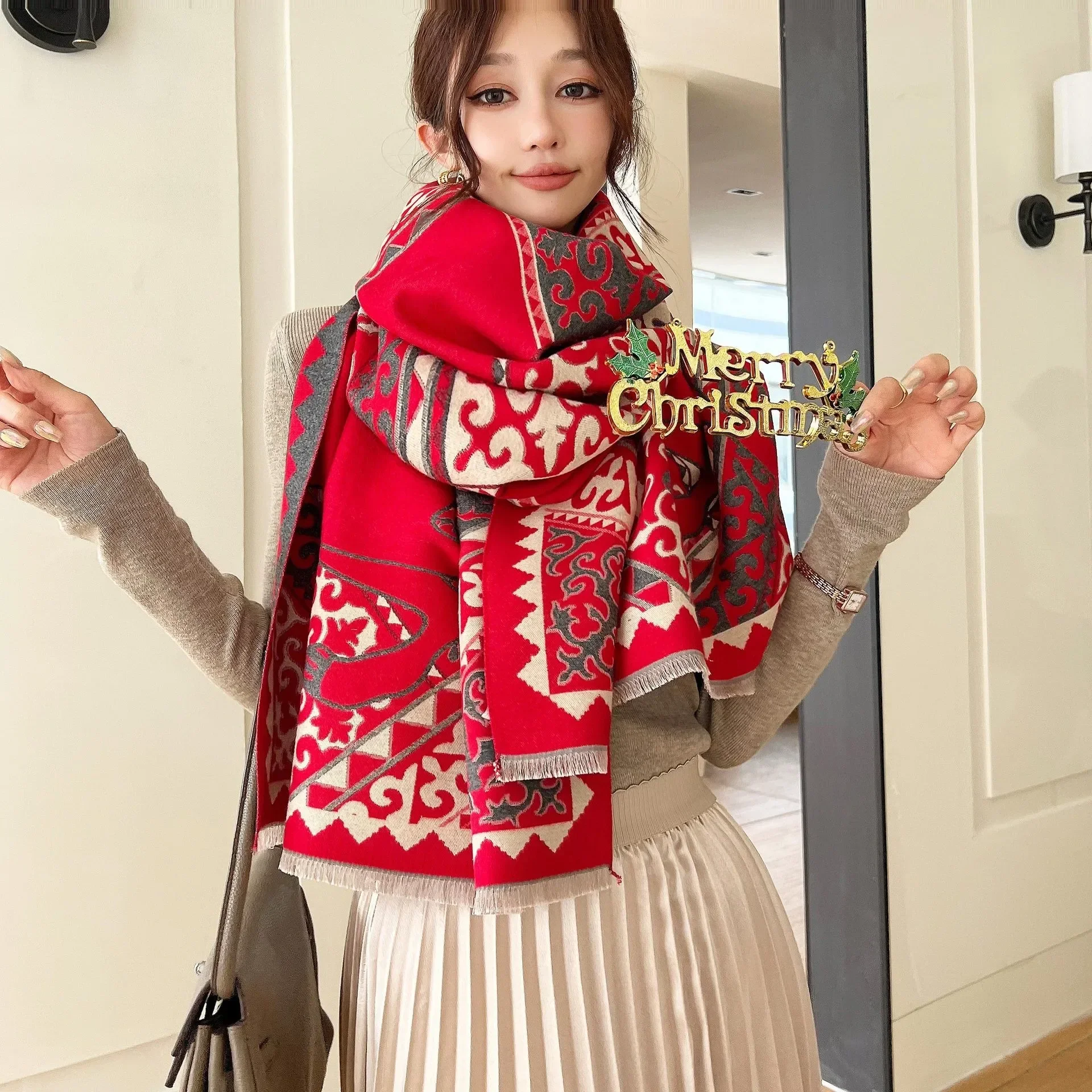 2024 Luxury Scarf Cashmere Winter Pashmina Shawls Lady Wraps Design Plaid Floral Warm Scarves Blanket Stoles