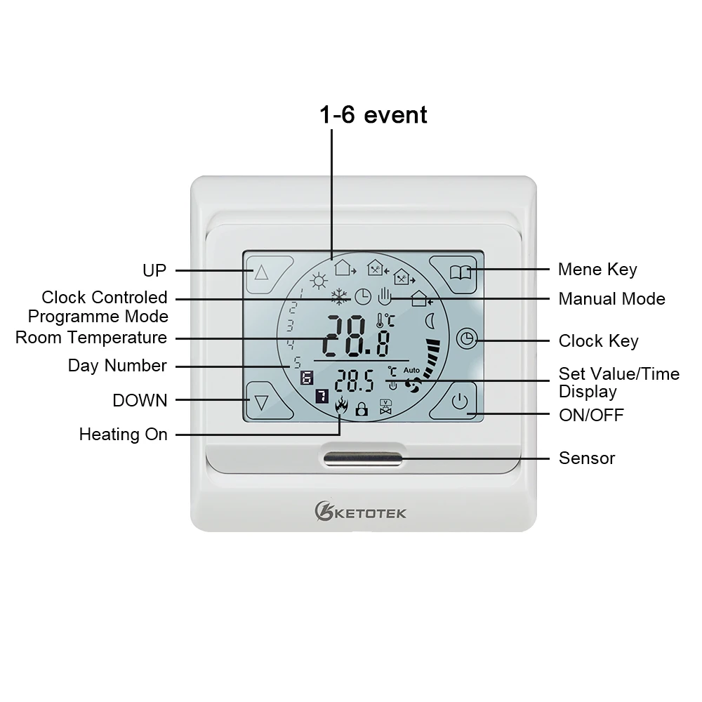Digitale Touch Screen Vloerverwarming Thermostaat Wekelijkse Programmeerbare 16A Ac 230V Temperatuurregeling Regulator Met Lcd Backlight