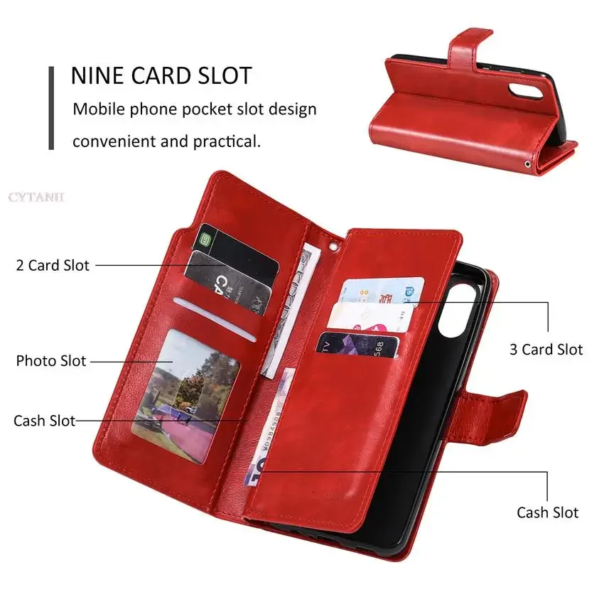 Leder Neun Karten Brieftasche Fall Für Samsung Galaxy S24 Ultra S23 FE S22 S20 S21 Plus S10 S9 S8 Plus Hinweis 20 Telefon Abdeckung – Detail 11