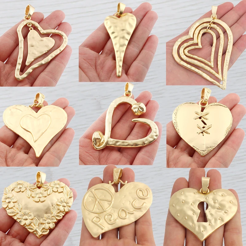 1 x Gold Color Large Bohemian Hollow Love Heart Charm Boho Pendant for DIY Necklace Jewelry Making Findings