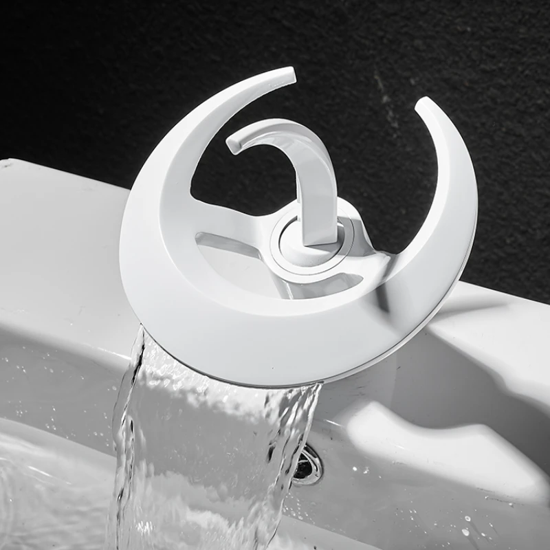 

Brass Waterfall Faucet Hot and Cold Water Tap Bathroom Single Handle Single Hole Deck Mounted Basin Mixer Faucet