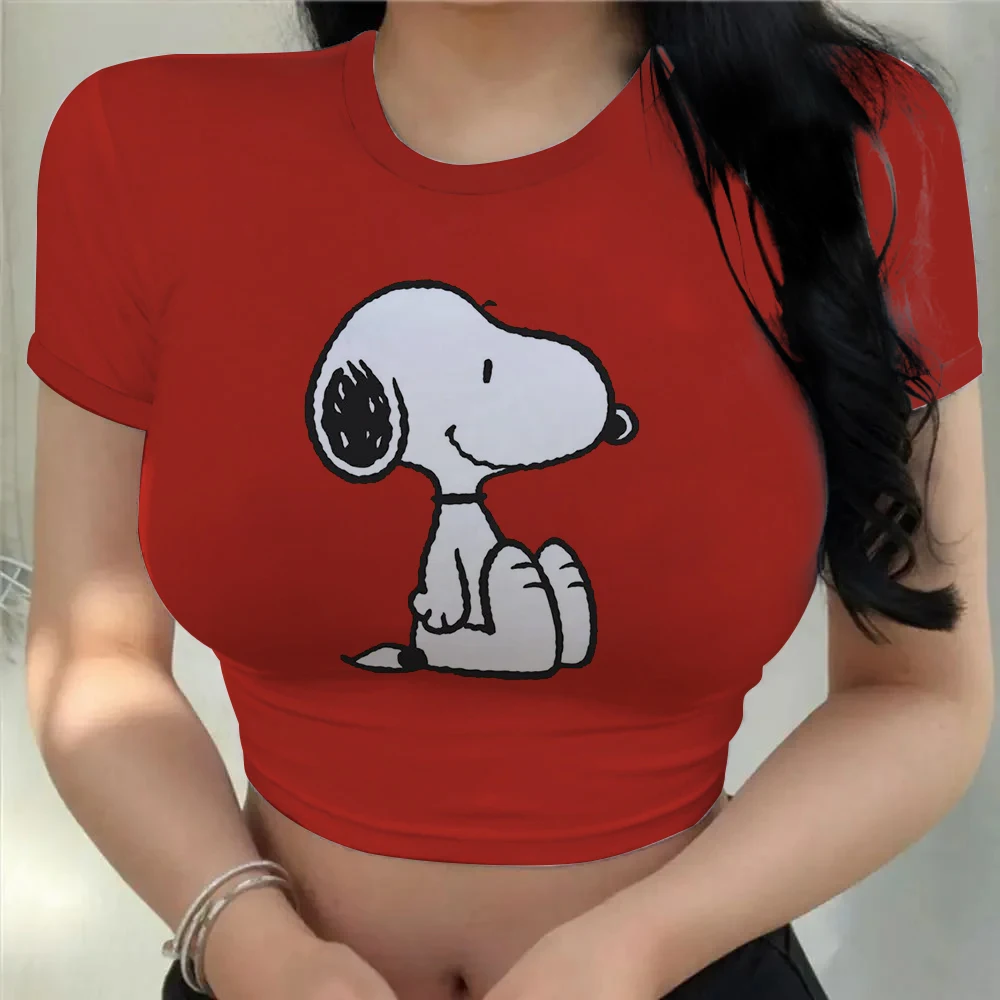 

Sexy summer Short sleeved Disney Snoopy Print short sleeved tight belly button vest for women half short sleeved women