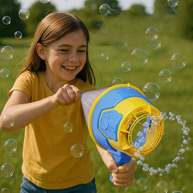 เด็กใหม่ลม Bubble Machine ของเล่นกลางแจ้ง Interactive Bubble Machine Air Principle ต่อเนื่อง Bubble ใหม่ Exotic มีรูพรุน