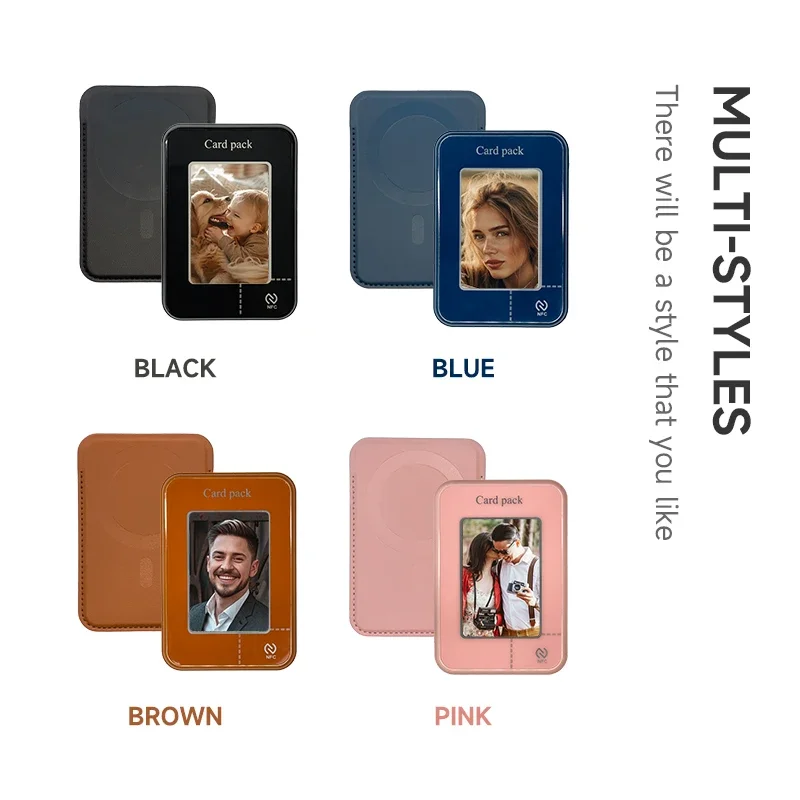 Smart Credit Card Holder With 4-Color NFC Screen E-ink For IPhone Samsung Phone Holder Magnetic Wallet Funda Phone Holder