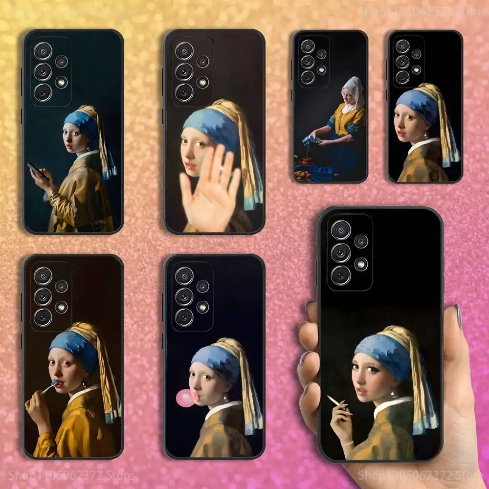 

Painting Art V-Vermeer Girl Phone Case For Samsung S25,S24,S23,S22,S21,S20,S10,Ultra,Plus,Lite,FE,Soft Silicone Black Cover