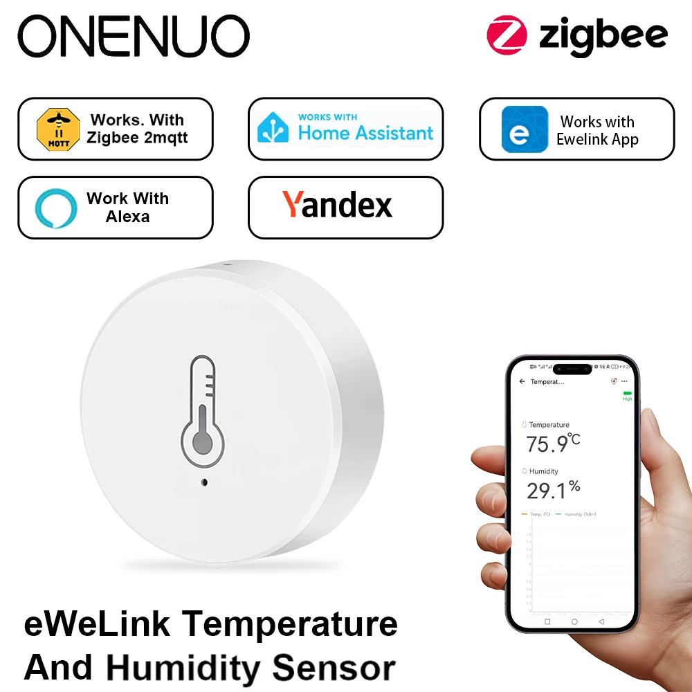 EWelink ZigBee Temperature Humidity Sensor Battery Powered Ewelink APP Control Home Environment Monitor works with Alexa/Google