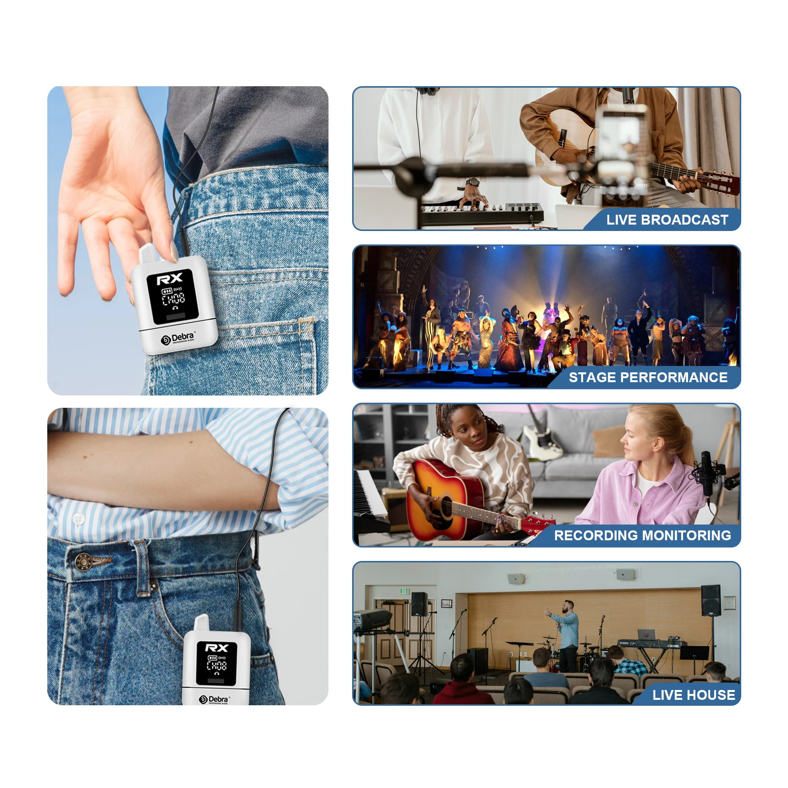 Debra สเตอริโอแบบพกพา UHF IEM ไร้สาย In-Ear Monitor ระบบเสียง-มินิชาร์จสําหรับเพลงการตรวจสอบเสียง Live Broadcast