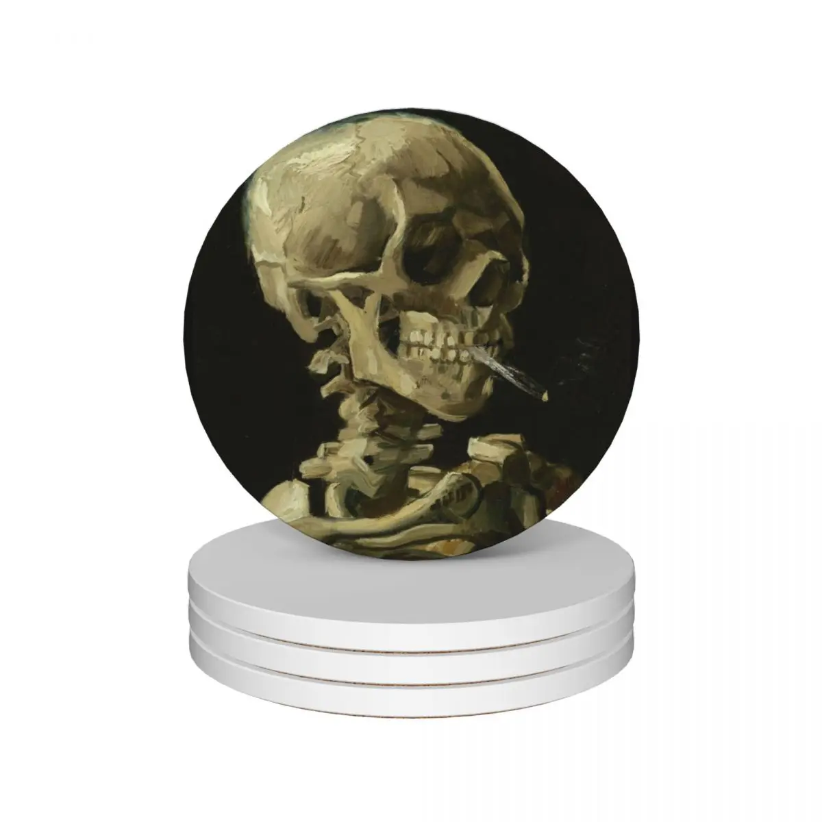 

Head of a Skeleton with a Burning Cigarette - Vincent Van Gough Ceramic Coasters (Set of 4) cup pads ceramic Coasters